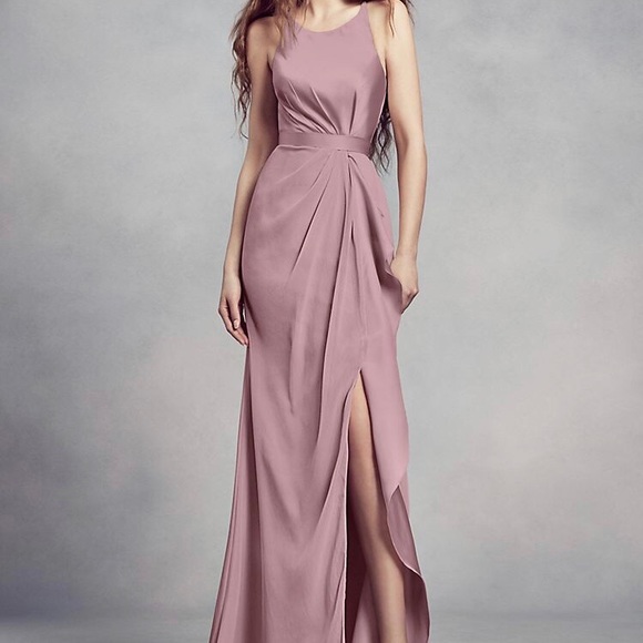 charmeuse and chiffon bridesmaid dress with ruffle